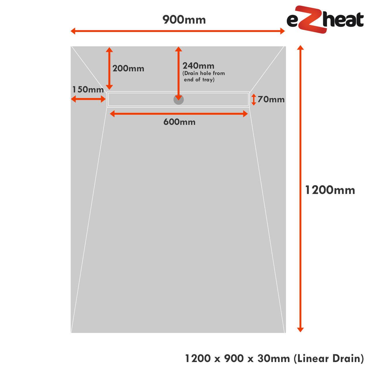 1200 x 900 x 30mm Linear Wetroom Shower Tray Kit with Drain & Choice of Grate