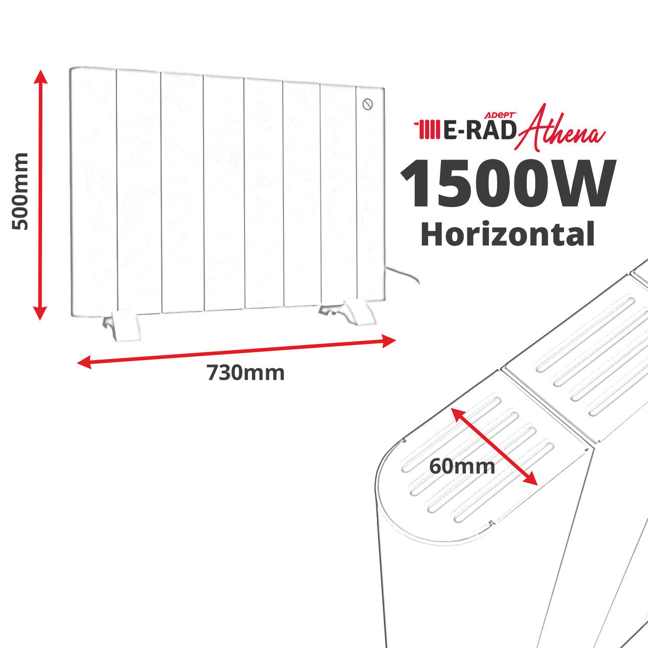 Athena Electric Aluminium Radiator (Anthracite/Horizontal) - 1500W