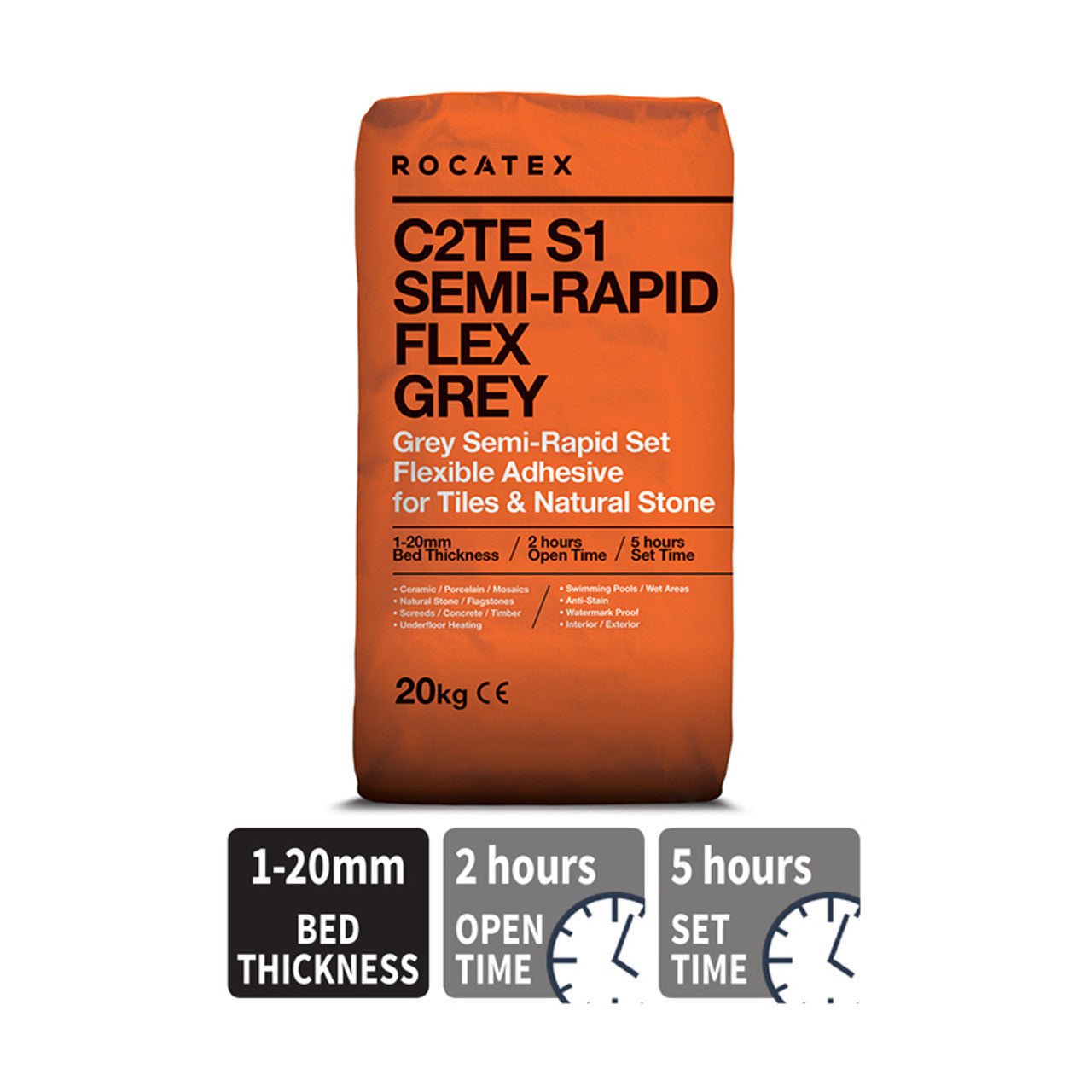 ROCATEX C2TE S1 SEMI-RAPID FLEX GREY ADHESIVE - 20KG