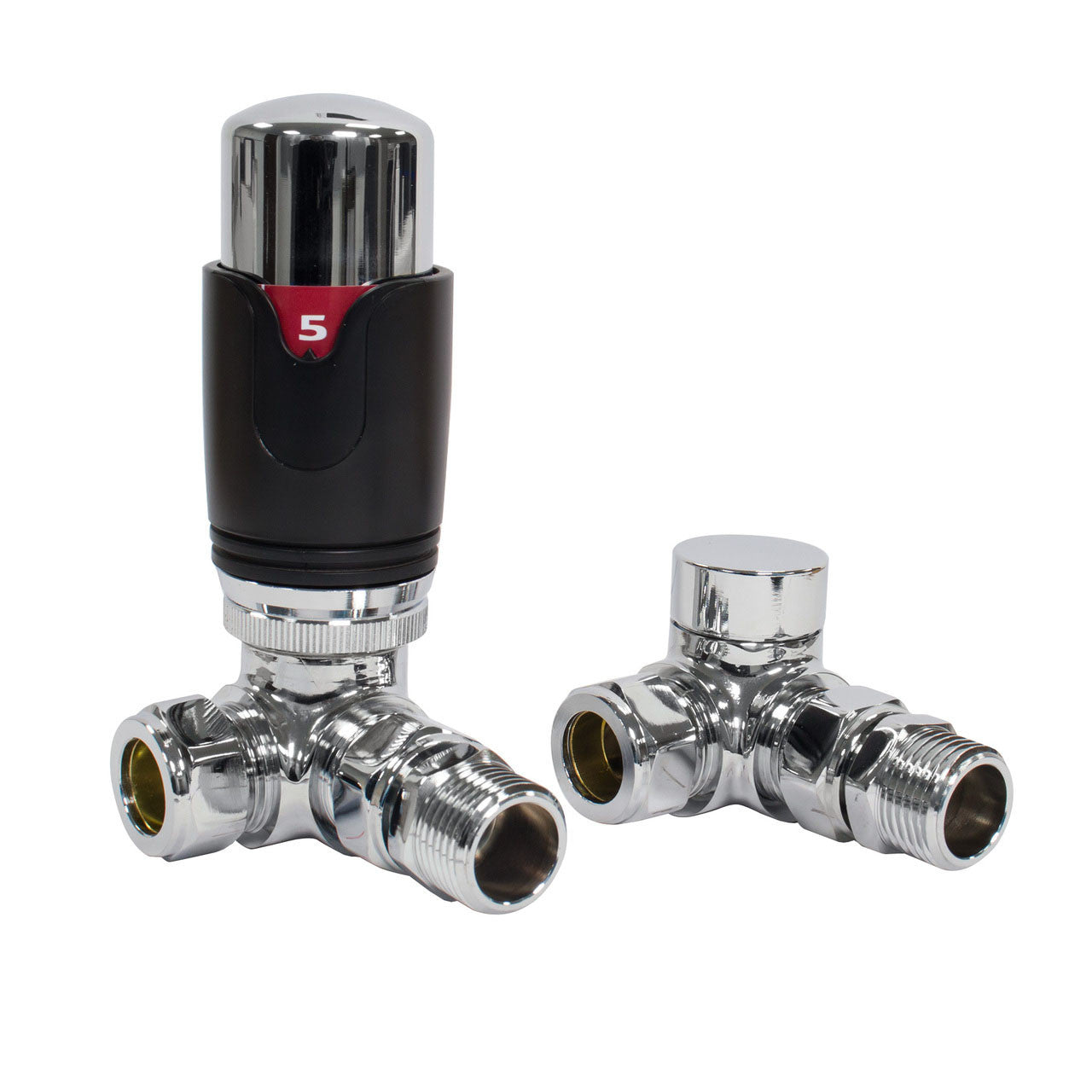 Thermostatic TRV Corner Radiator Valves 1/2" x 15mm Lockshield Pack (Black Chrome)