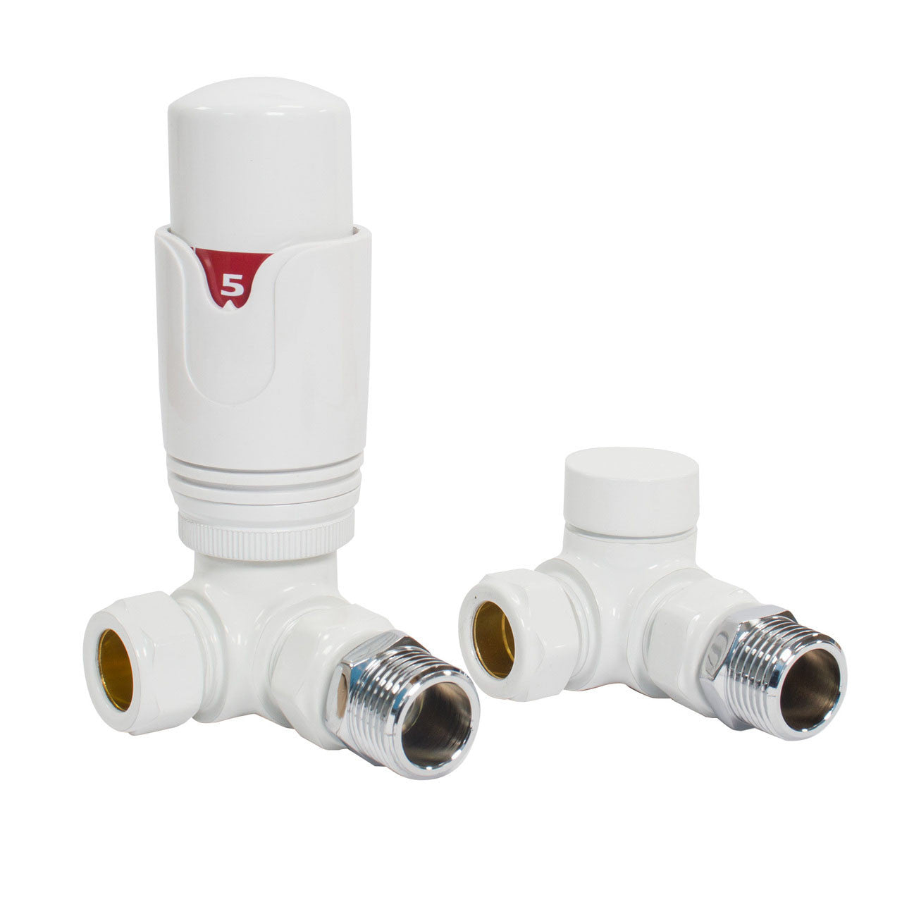 Thermostatic TRV Corner Radiator Valves 1/2" x 15mm Lockshield Pack (White)