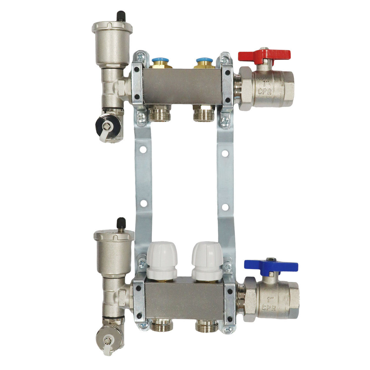 2 Port Stainless Steel Wall Hung Radiator Manifold with Auto Air Vent & Manual Lock Shields