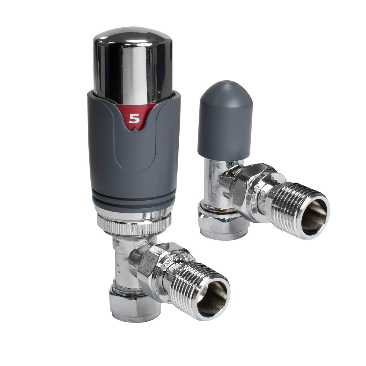 Thermostatic TRV Angled Radiator Valves 1/2" x 15mm Lockshield Pack (Slate Grey)