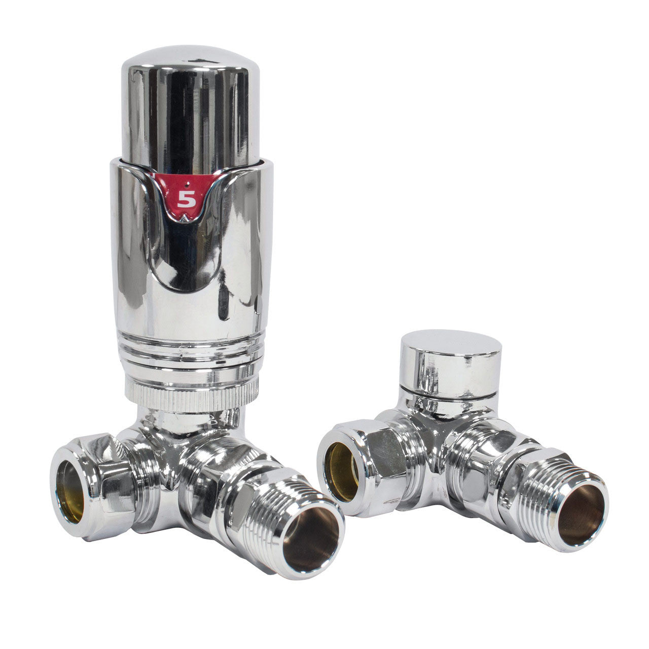 Thermostatic TRV Corner Radiator Valves 1/2" x 15mm Lockshield Pack (Chrome)