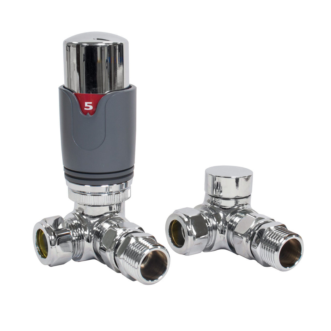 Thermostatic TRV Corner Radiator Valves 1/2" x 15mm Lockshield Pack (Slate Grey)