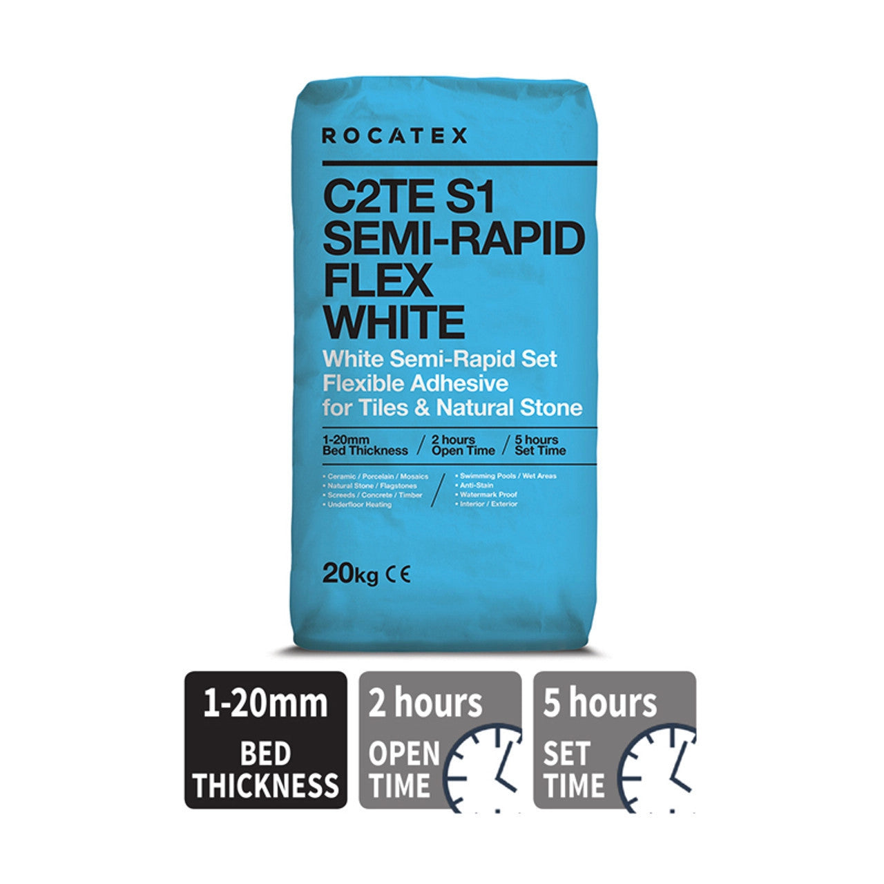 ROCATEX C2TE S1 SEMI-RAPID FLEX WHITE ADHESIVE - 20KG