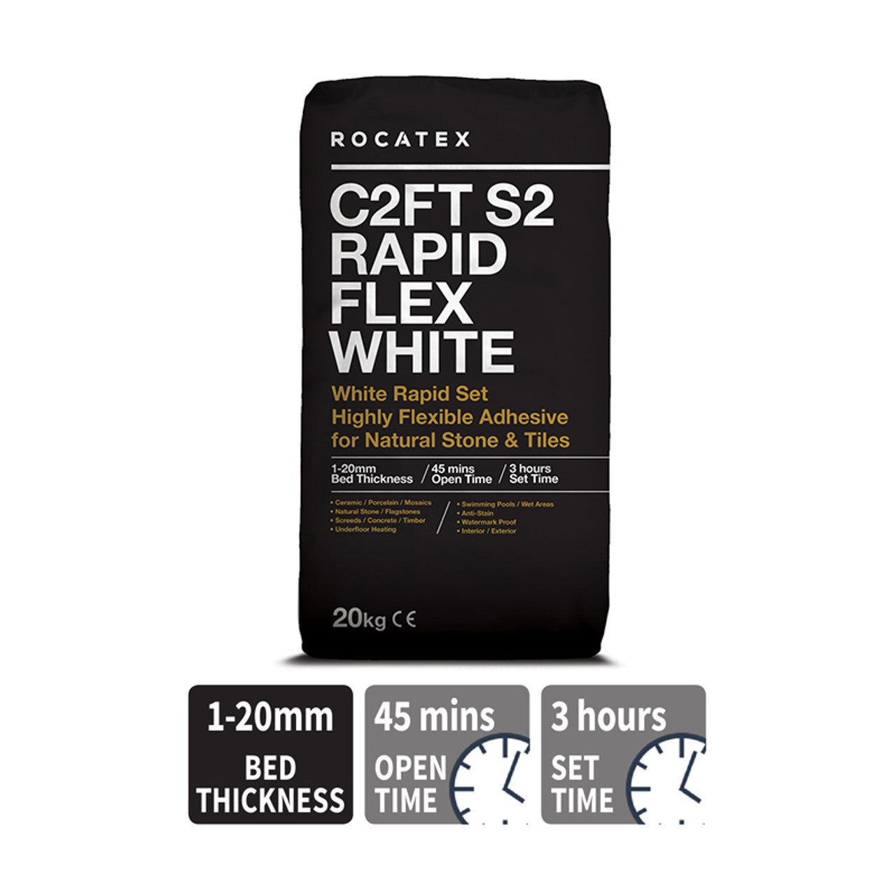 ROCATEX C2FT S2 RAPID FLEX WHITE ADHESIVE - 20KG