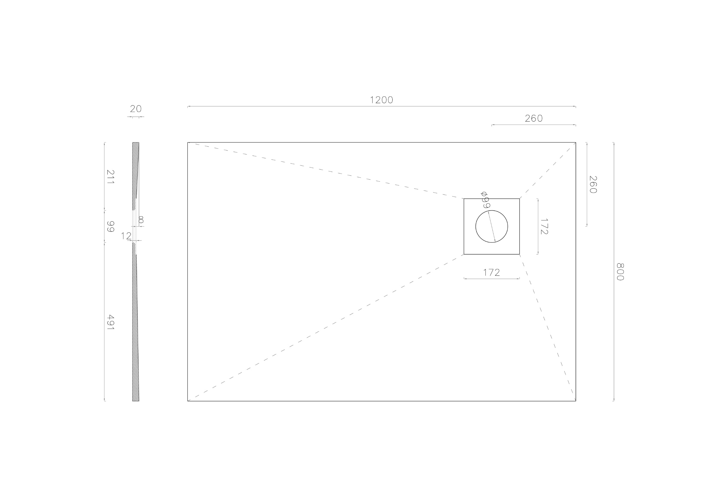 Wet room Kit Wetroom Rectangular Walk in Shower Tray Base with Right Side Drain