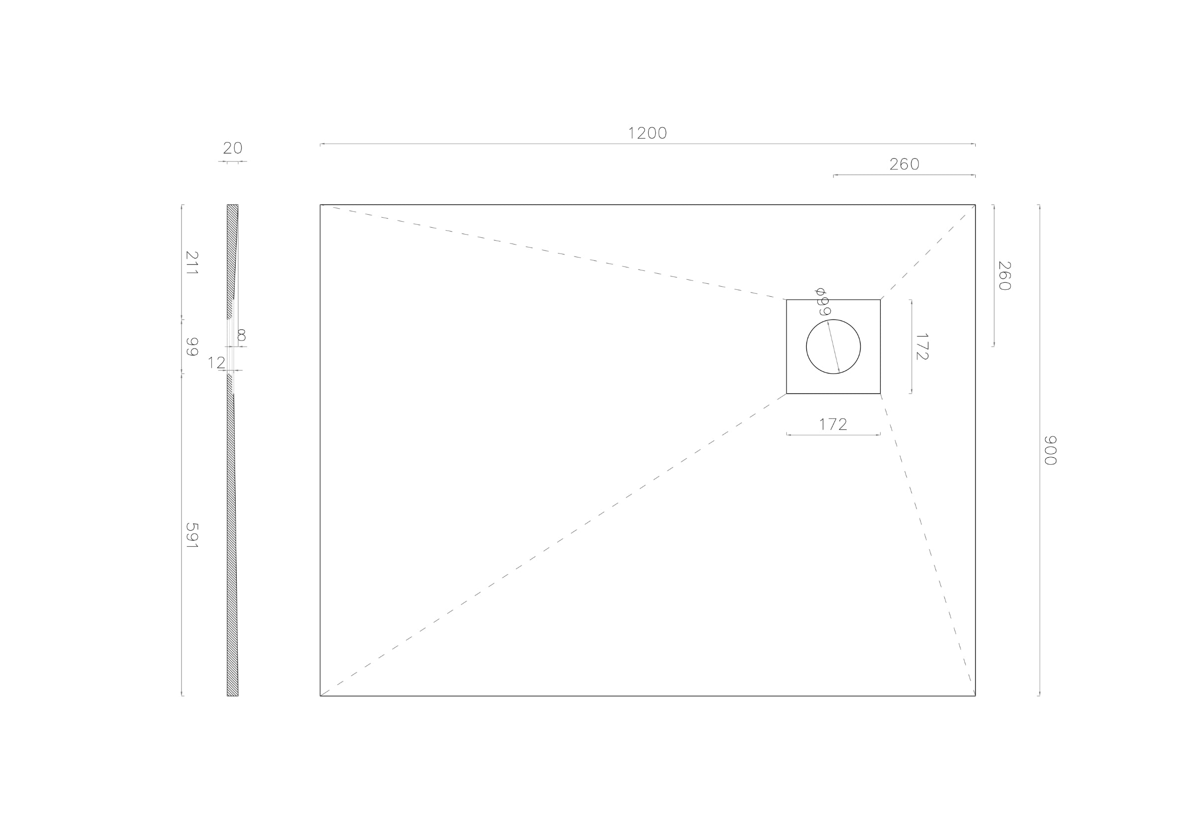 Wet room Kit Wetroom Rectangular Walk in Shower Tray Base with Right Side Drain