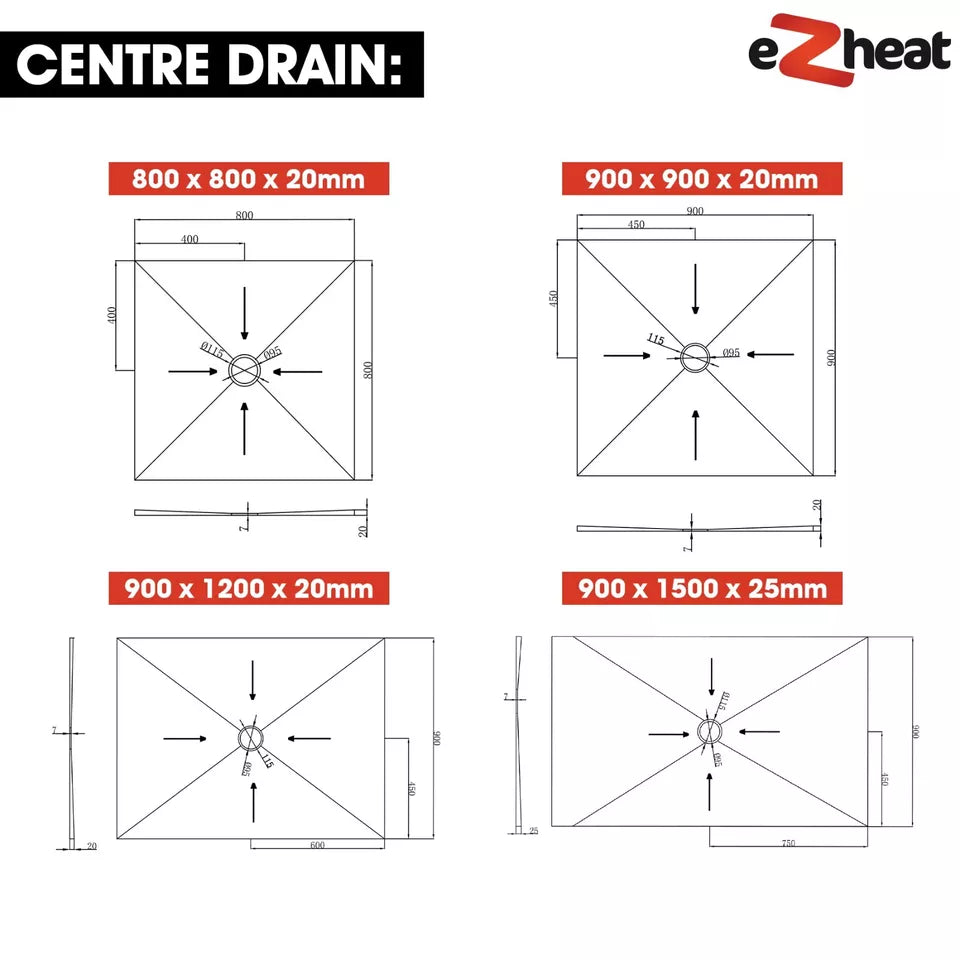 Square Drain Wetroom Shower Trays *CLEARANCE