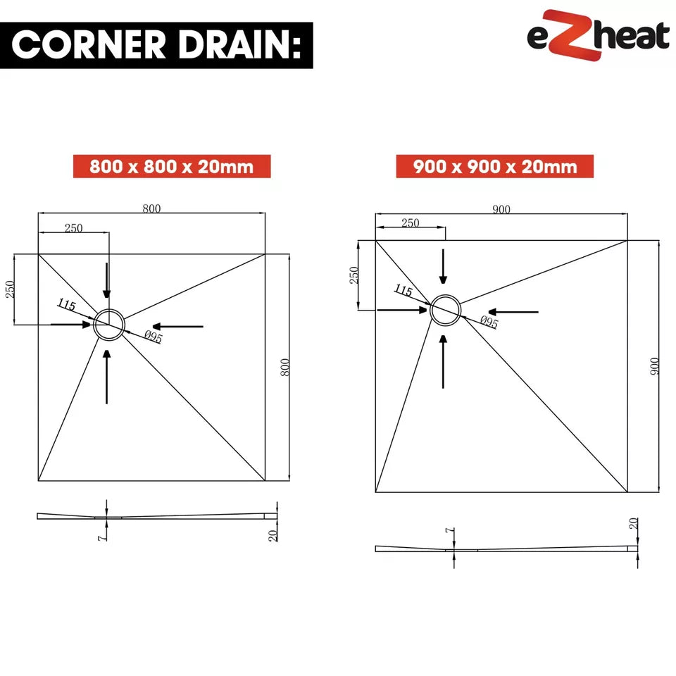Square Drain Wetroom Shower Trays *CLEARANCE