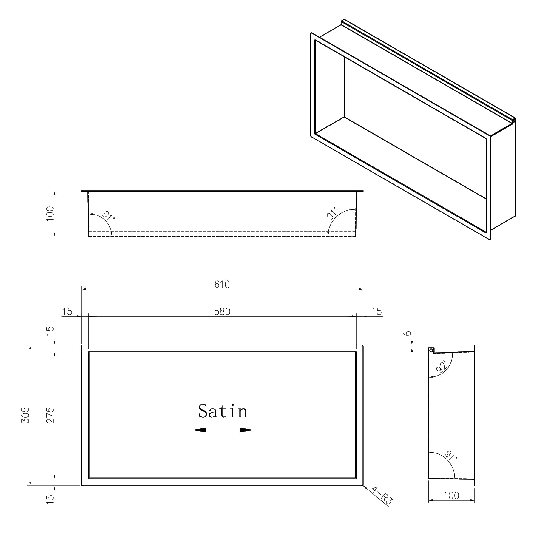 Matte White Stainless Steel Shower Niches - Optional LED Lighting