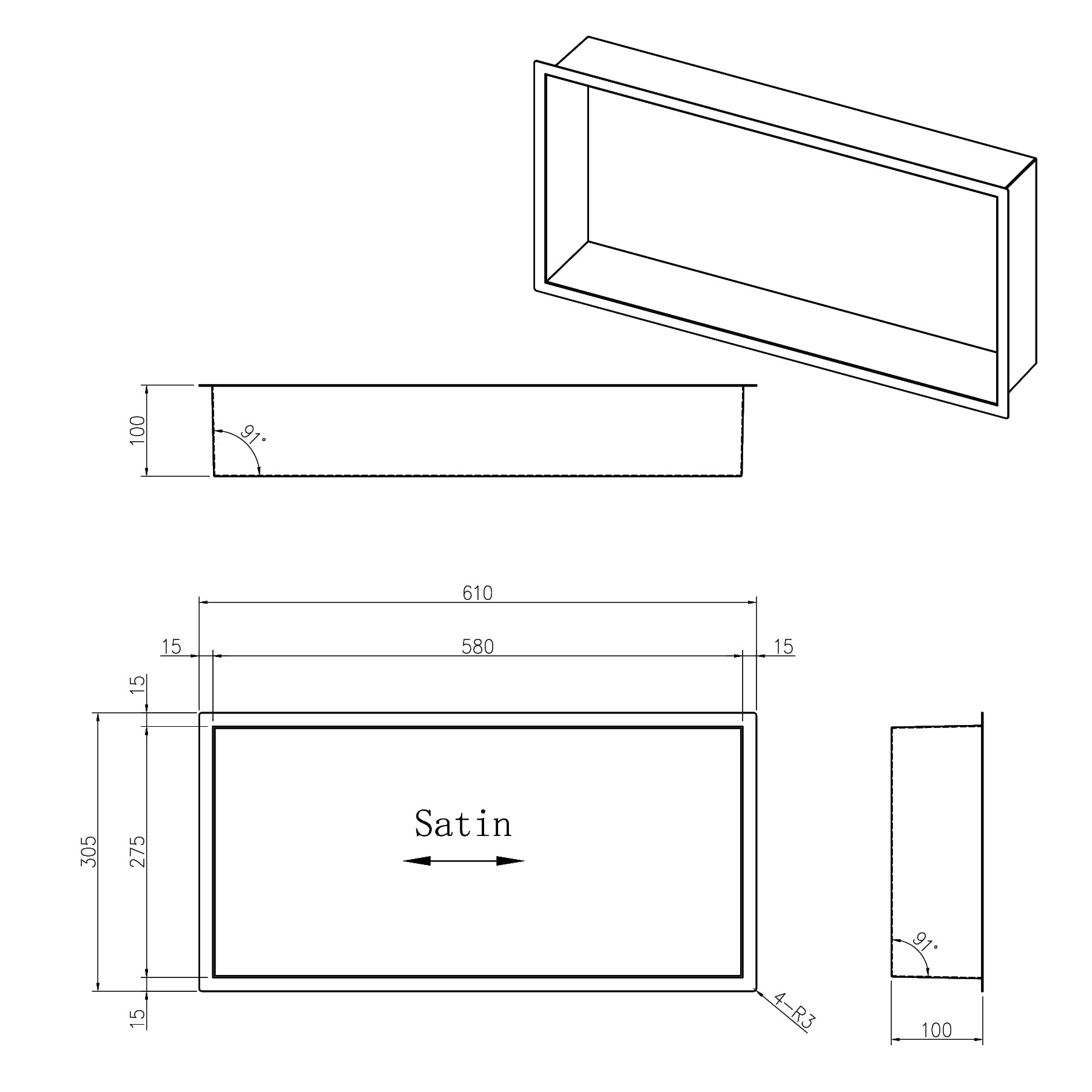 Matte Black Stainless Steel Shower Niches - Optional LED Lighting
