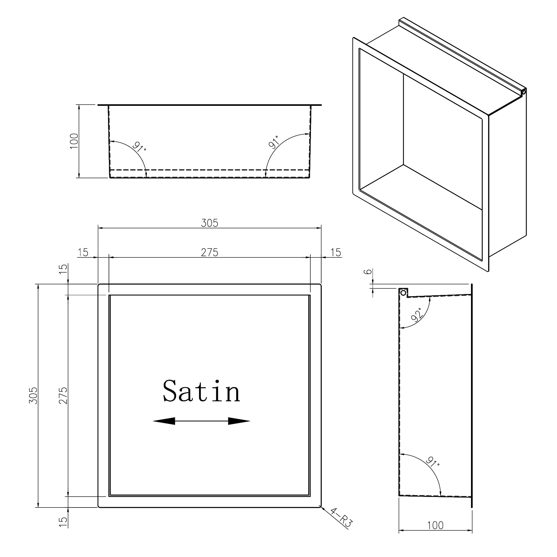 Gunmetal Black Stainless Steel Shower Niches - Optional LED Lighting