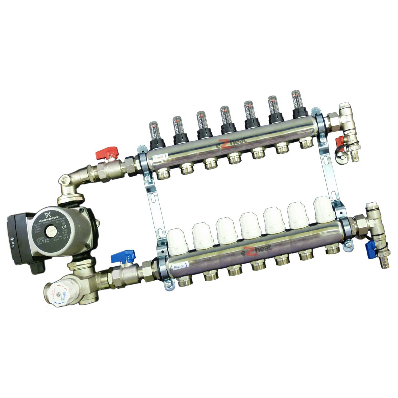 Stainless Steel 7 Port / 7 Loop Underfloor Heating Manifold c/w Ball Valves