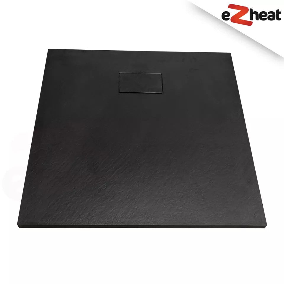 SMC Black Shower Trays Slate Stone Effect Square Rectangle Base Non Slip Surface