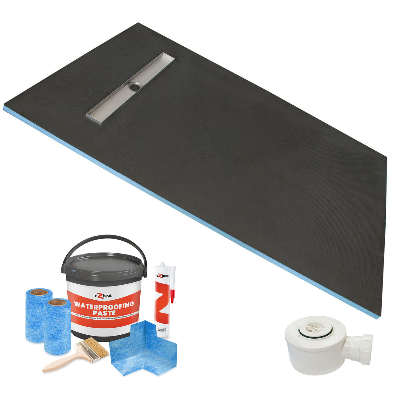 1200 x 900 x 30mm Linear Wetroom Shower Tray Kit with Drain & Choice of Grate