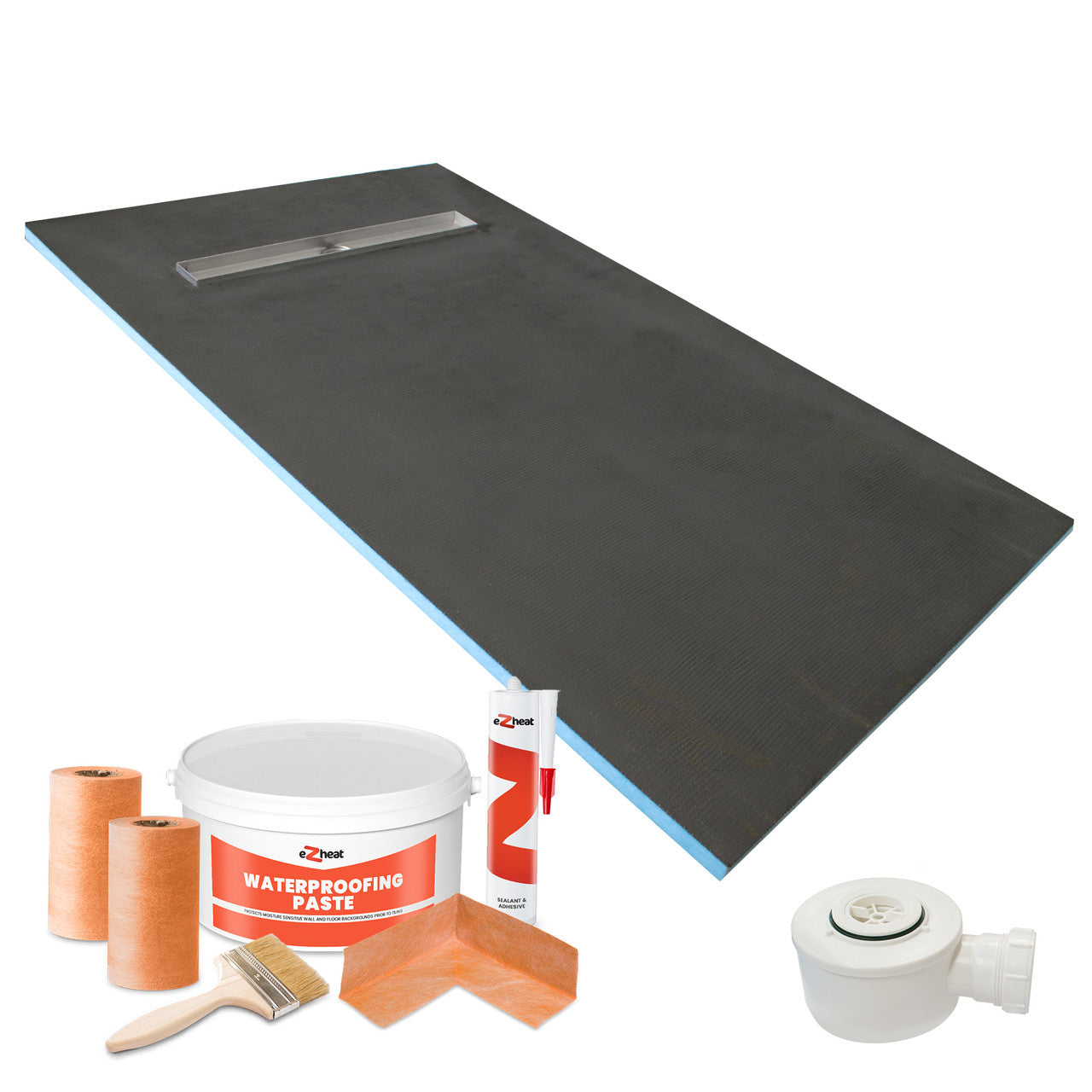 1500 x 900 x 30mm Linear Wetroom Shower Tray Kit with Drain & Choice of Grate