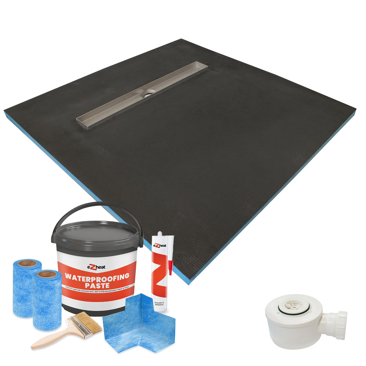 900 x 900 x 30mm Linear Wetroom Shower Tray Kit with Drain & Choice of Grate