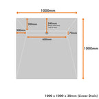 1000 x 1000 x 30mm Linear Wetroom Shower Tray Kit with Drain & Choice of Grate