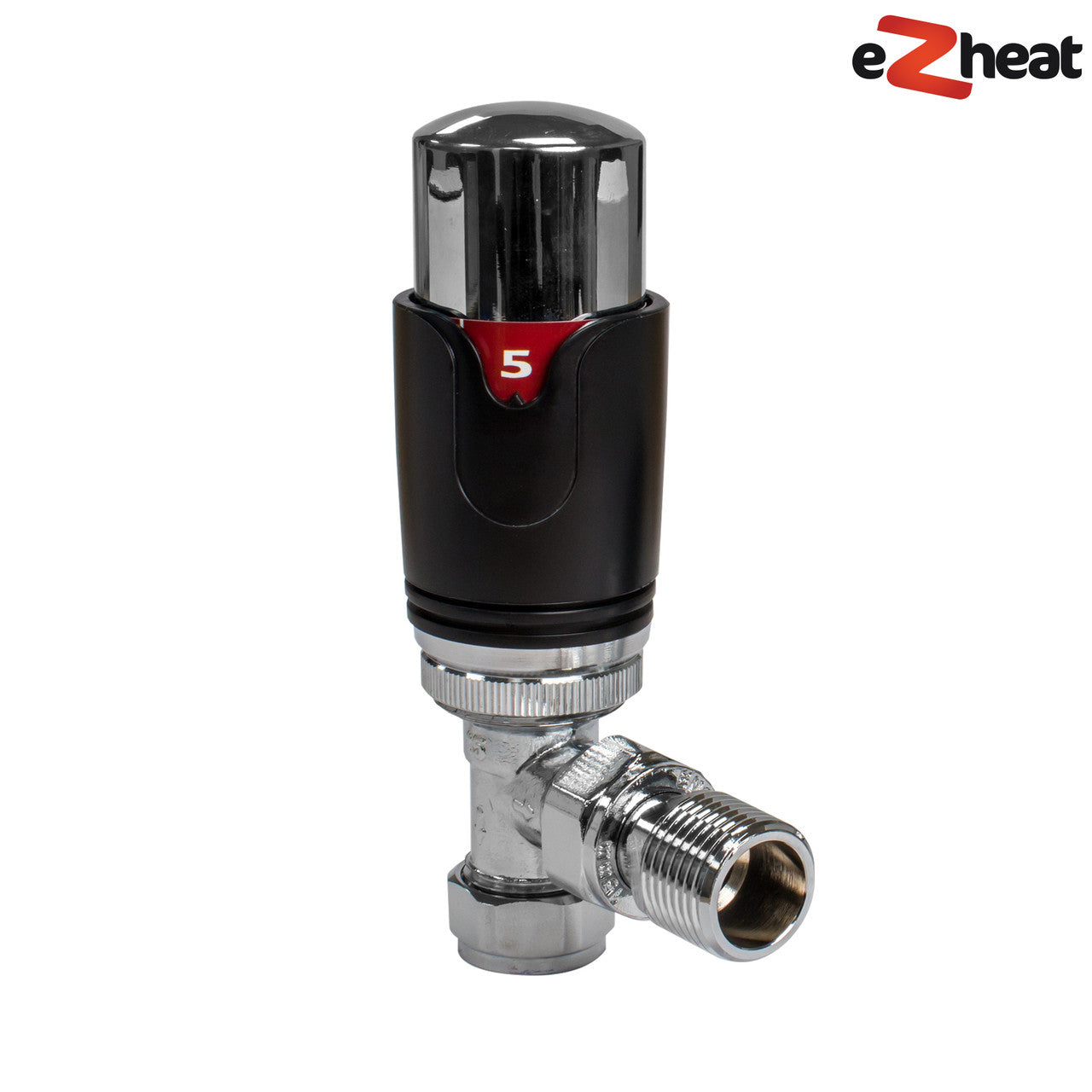 Thermostatic TRV Angled Radiator Valves 1/2" x 15mm Lockshield Pack (Black Chrome)