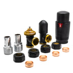 Thermostatic TRV Angled Radiator Valves 1/2" x 15mm Lockshield Pack (Matte Black)