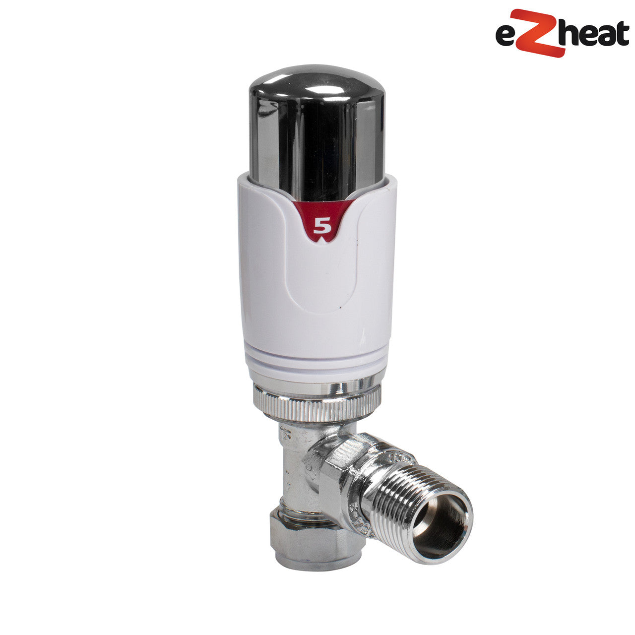 Thermostatic TRV Angled Radiator Valves 1/2" x 15mm Lockshield Pack (White & Chrome)