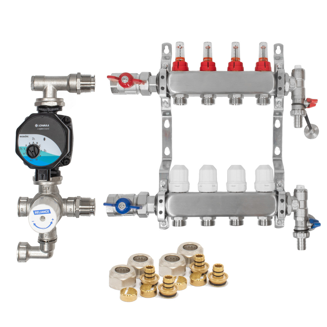 Underfloor Heating Manifolds Stainless Steel - 2 to 12 Port Manifold Kit