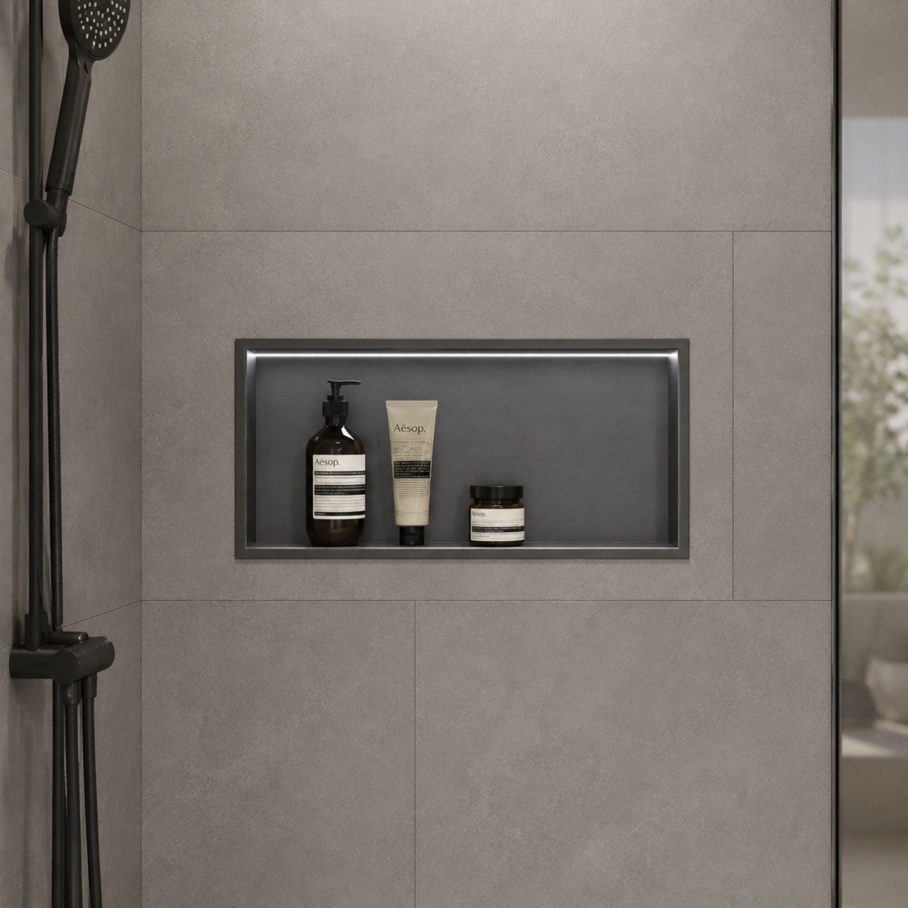 Gunmetal Stainless Steel Shower Niche with LED Light Colour Option