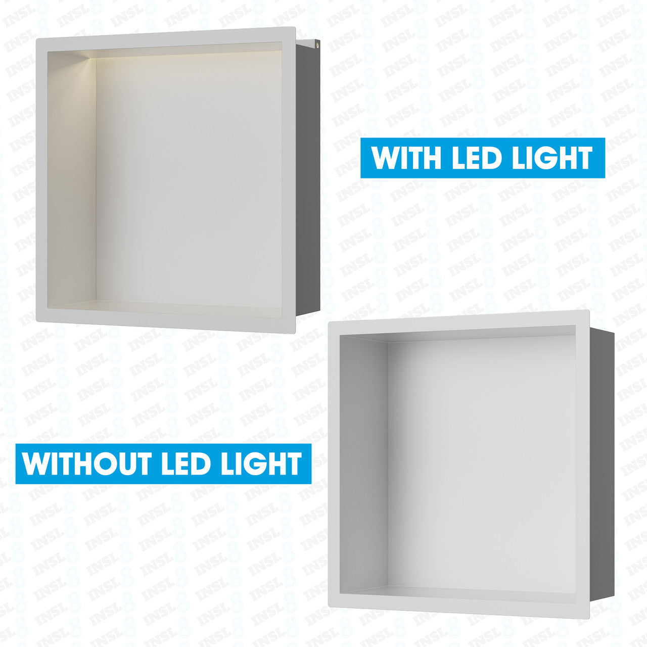  Matt White Stainless Steel Shower Niches – Standard & Shelved | Optional LED Lighting (BSN-MW/LED)