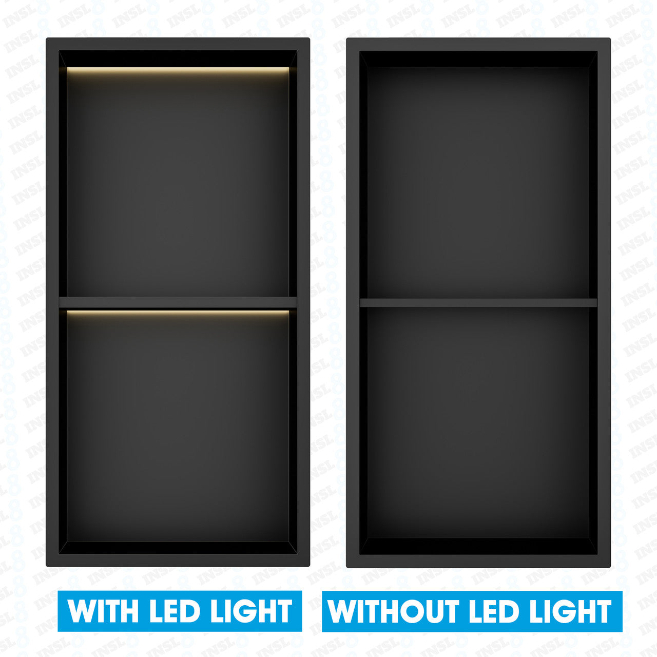 Matte Black Stainless Steel Shower Niches – Standard & Shelved | Optional LED Lighting 