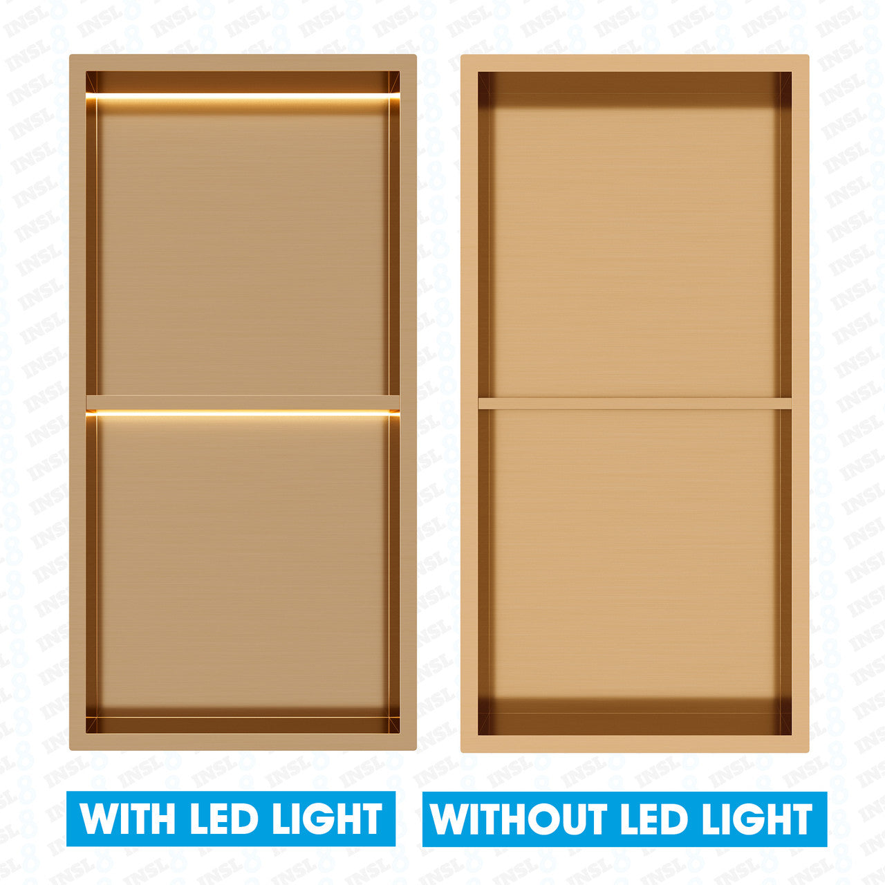 Rose Gold Stainless Steel Shower Niches – Standard & Shelved | Optional LED Lighting (BSN-RG/LED)