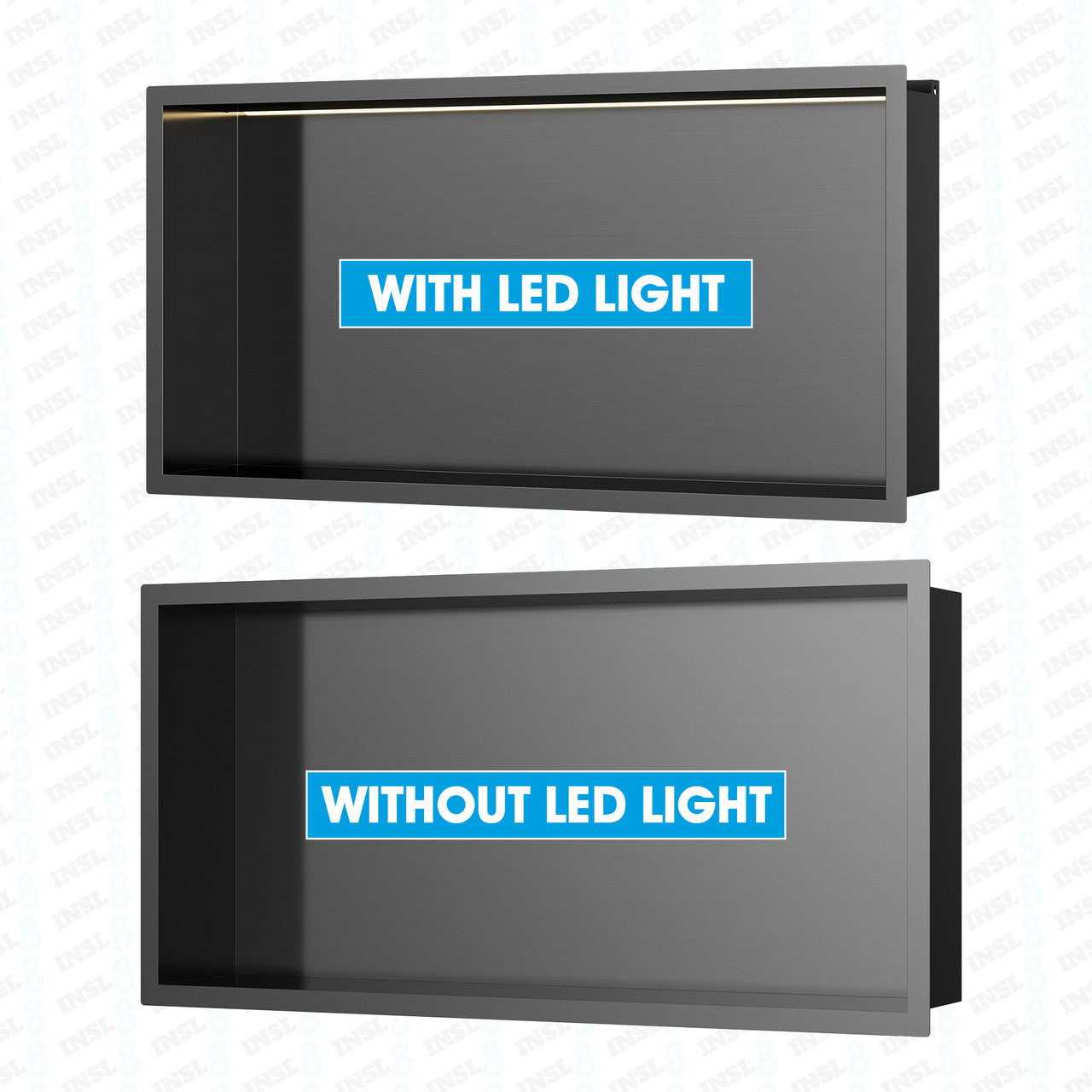 Gunmetal Black Stainless Steel Shower Niches - Optional LED Lighting