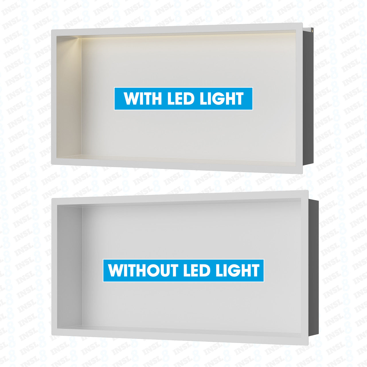  Matt White Stainless Steel Shower Niches – Standard & Shelved | Optional LED Lighting (BSN-MW/LED)