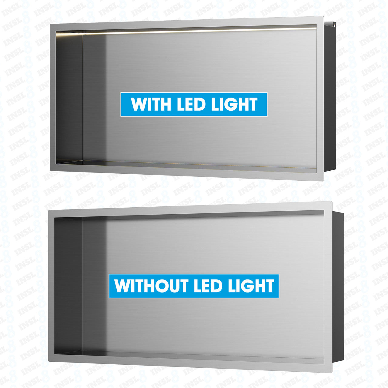 Brushed Stainless Steel Shower Niches - Optional LED Lighting