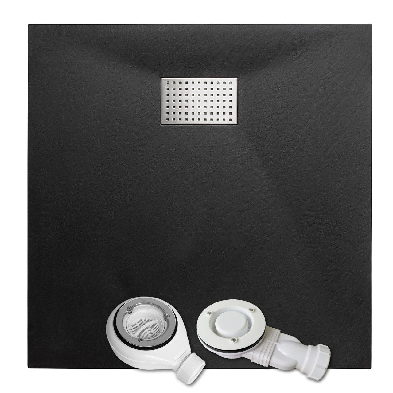 SMC Black Shower Trays Slate Stone Effect Non Slip Surface Stainless Steel Cover