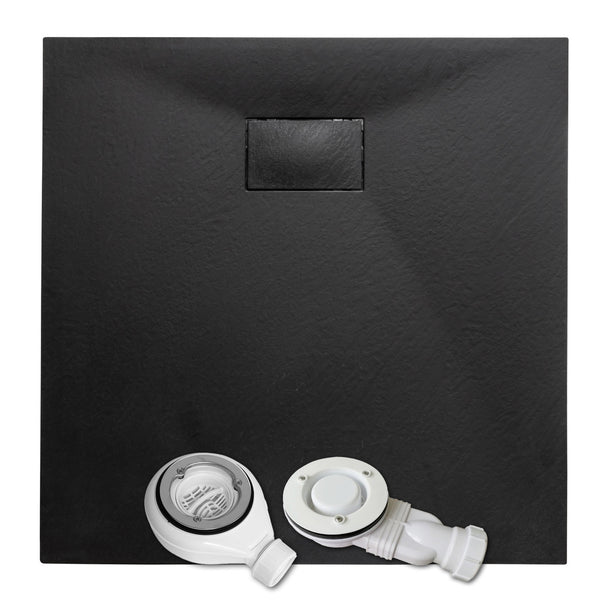 SMC Black Shower Trays Slate Stone Effect Square Rectangle Base Non Slip Surface