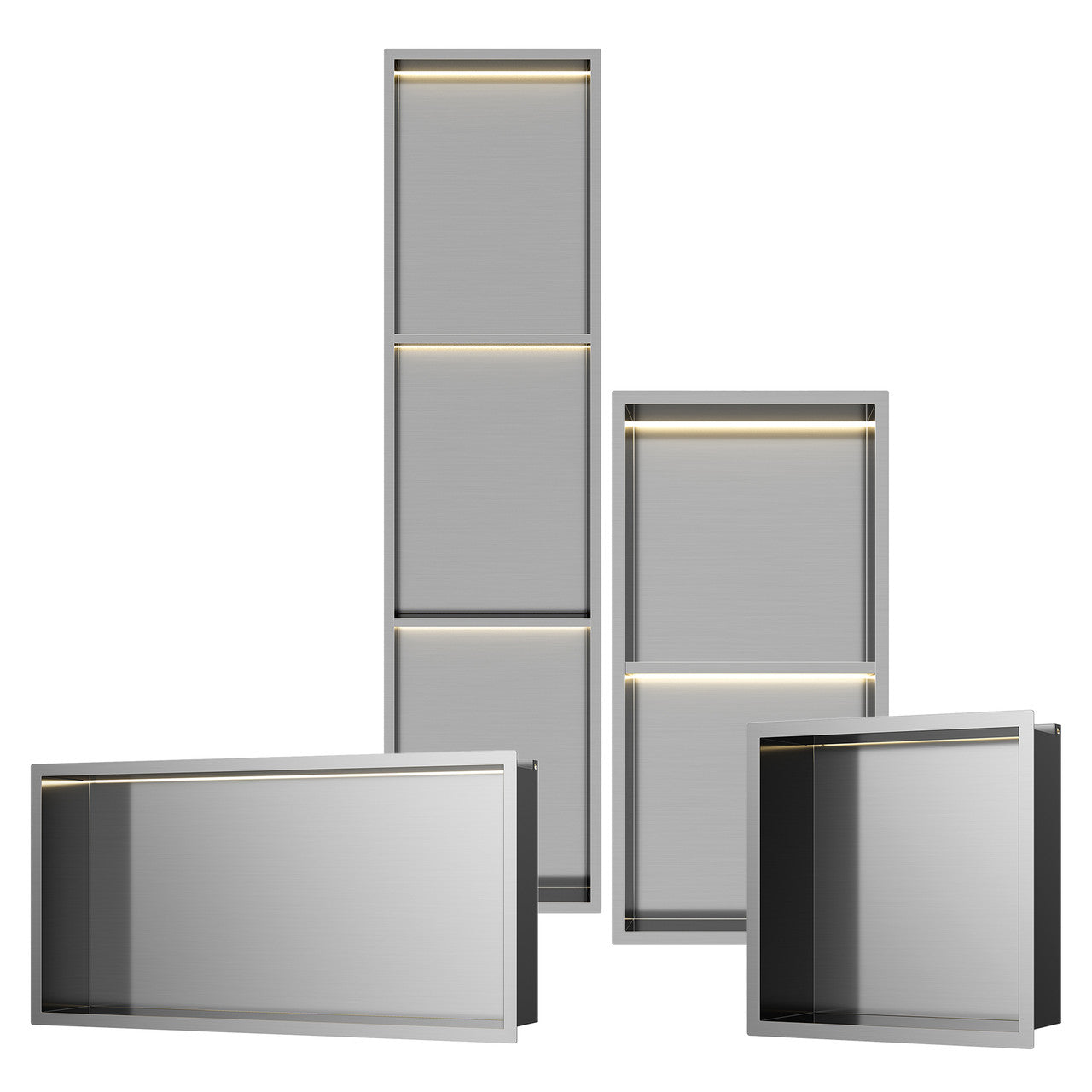 Brushed Stainless Steel Shower Niches – Standard & Shelved | Optional LED Lighting