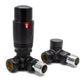  THERMOSTATIC TRV CORNER RADIATOR VALVES 1/2" X 15MM LOCKSHIELD PACK (MATTE BLACK))