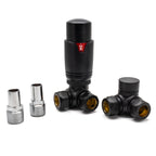  THERMOSTATIC TRV CORNER RADIATOR VALVES 1/2" X 15MM LOCKSHIELD PACK (MATTE BLACK))