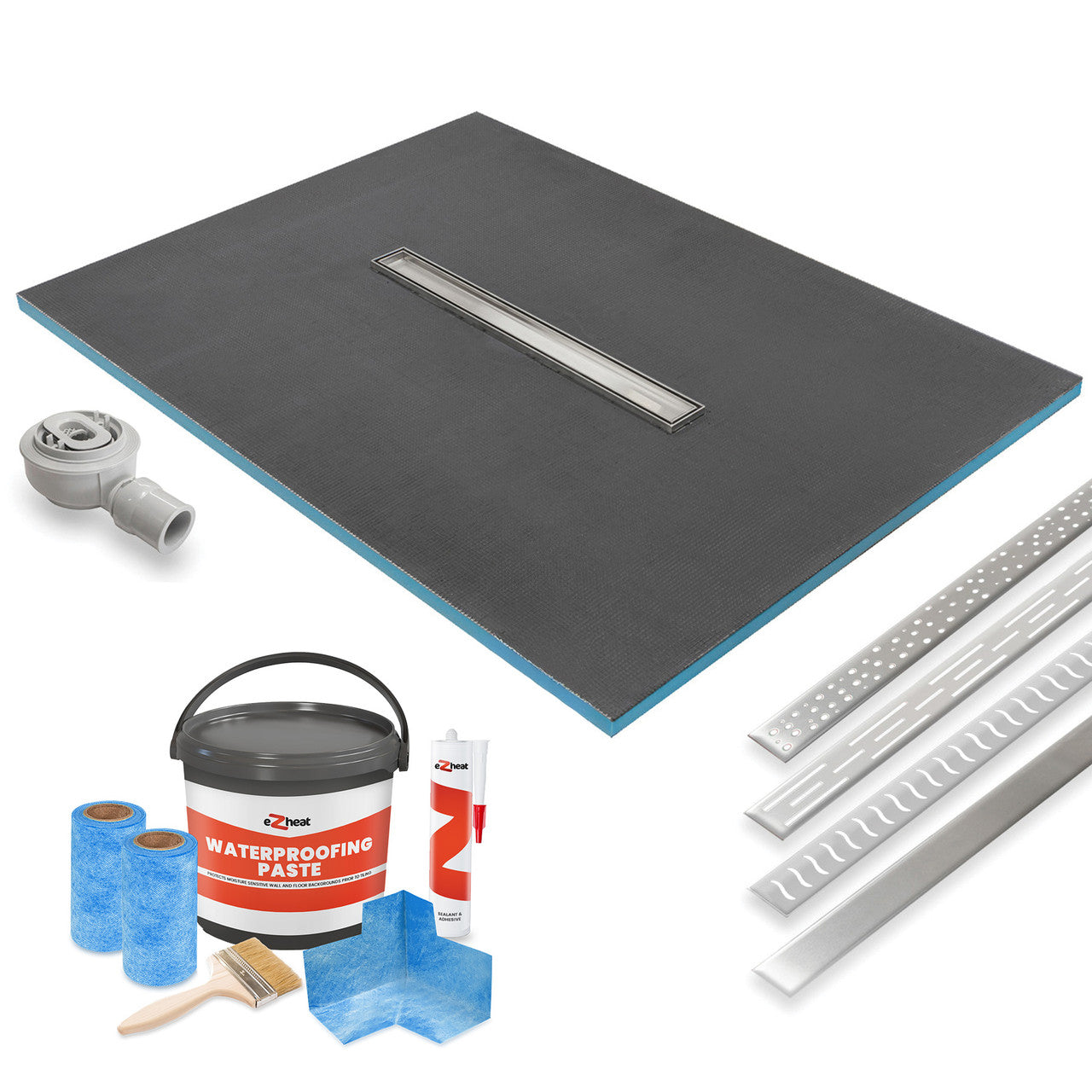 Wet Room Linear Shower Tray with Centre Drain Kit