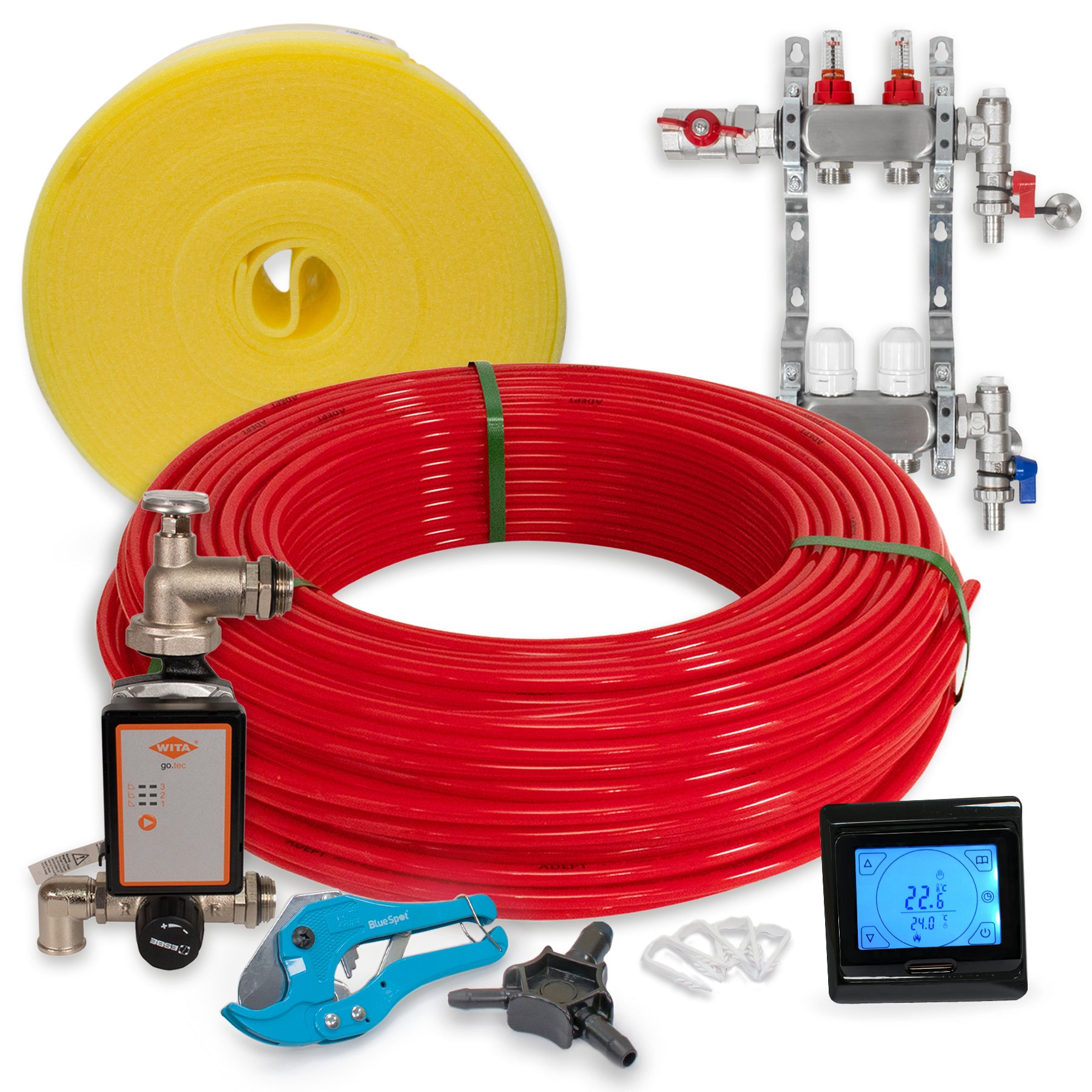 60m2 Warm Water Underfloor Heating Kit – Complete Packs with Pipe, Clips, etc
