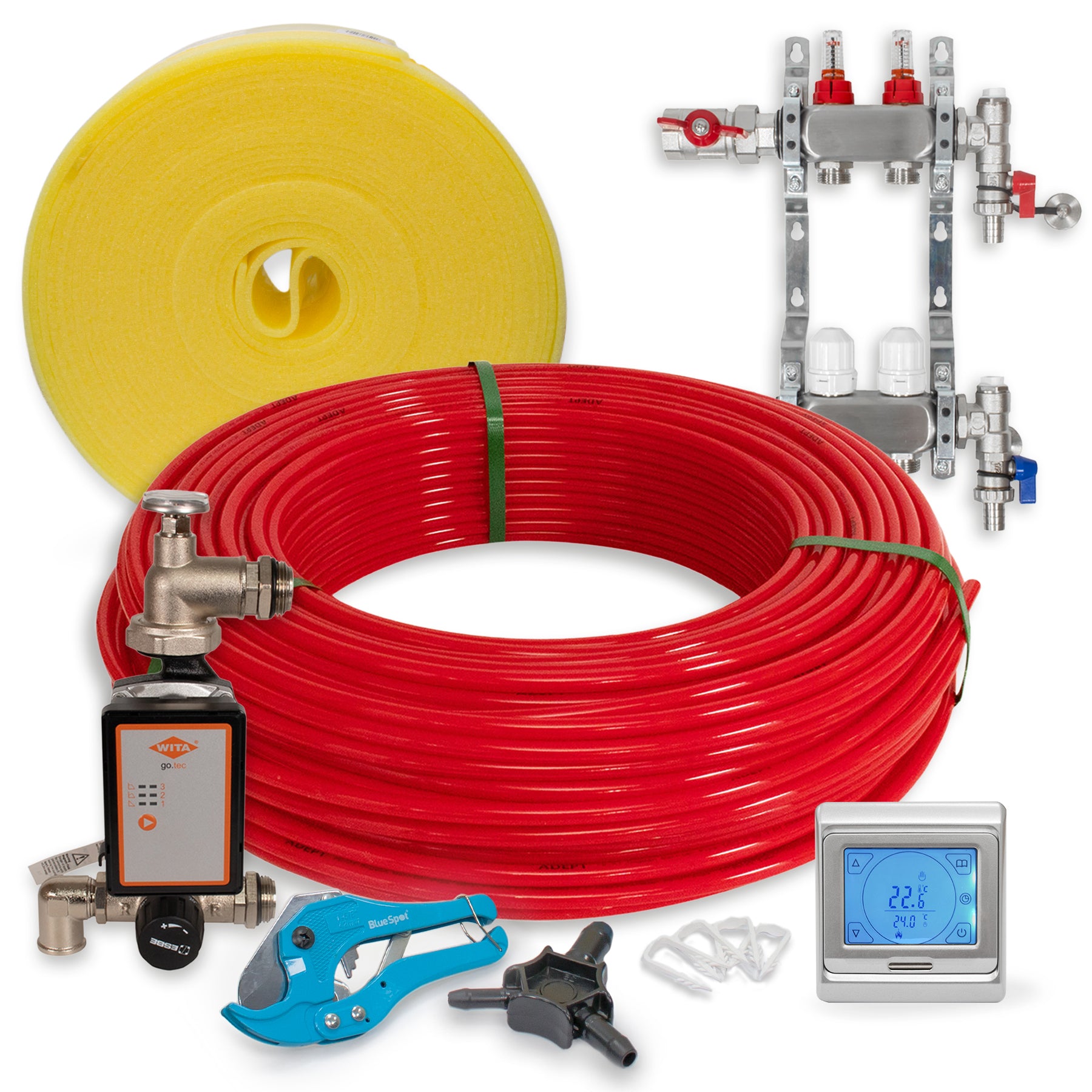 60m2 Warm Water Underfloor Heating Kit – Complete Packs with Pipe, Clips, etc