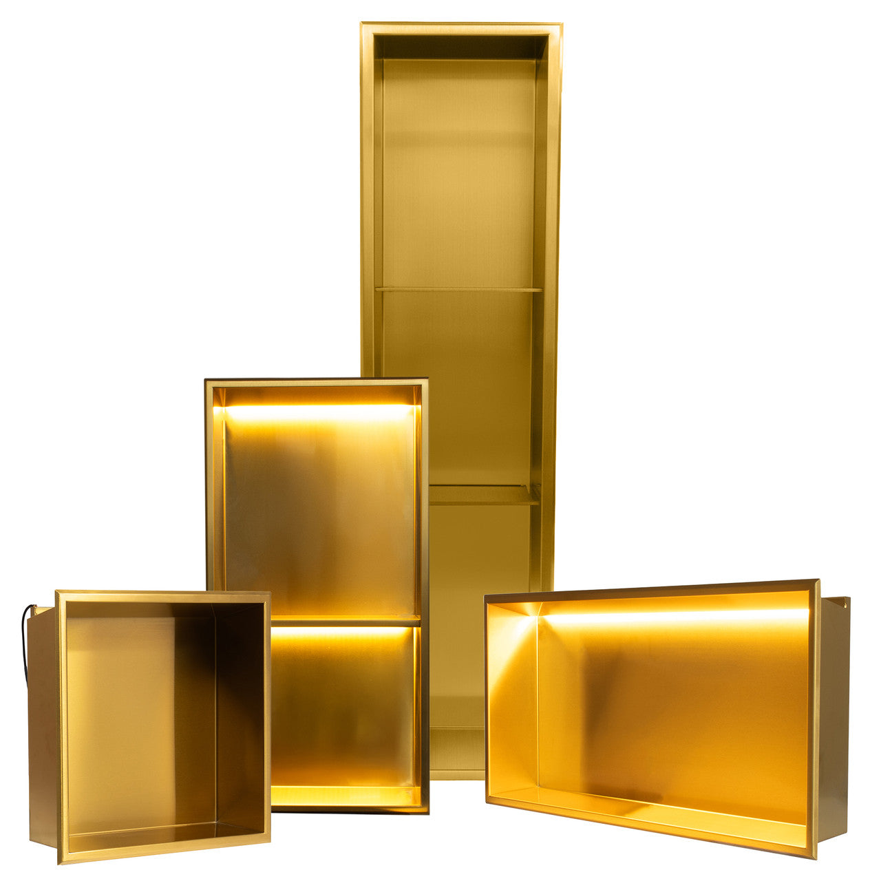 Stainless Steel Shower Niches - Gold Brass Bathroom/ Wet Room Waterproof Shower Recessed Alcove Space Saving Storage 