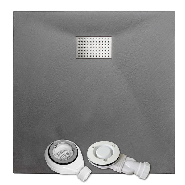 Grey SMC Shower Trays with Stainless Steel Drain Cover