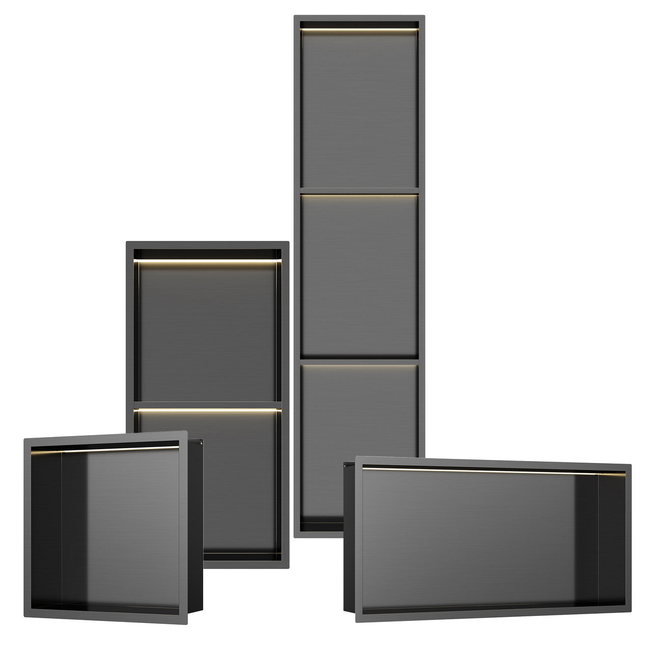 Gunmetal Black Stainless Steel Shower Niches – Standard & Shelved | Optional LED Lighting (BSN-GB/LED)