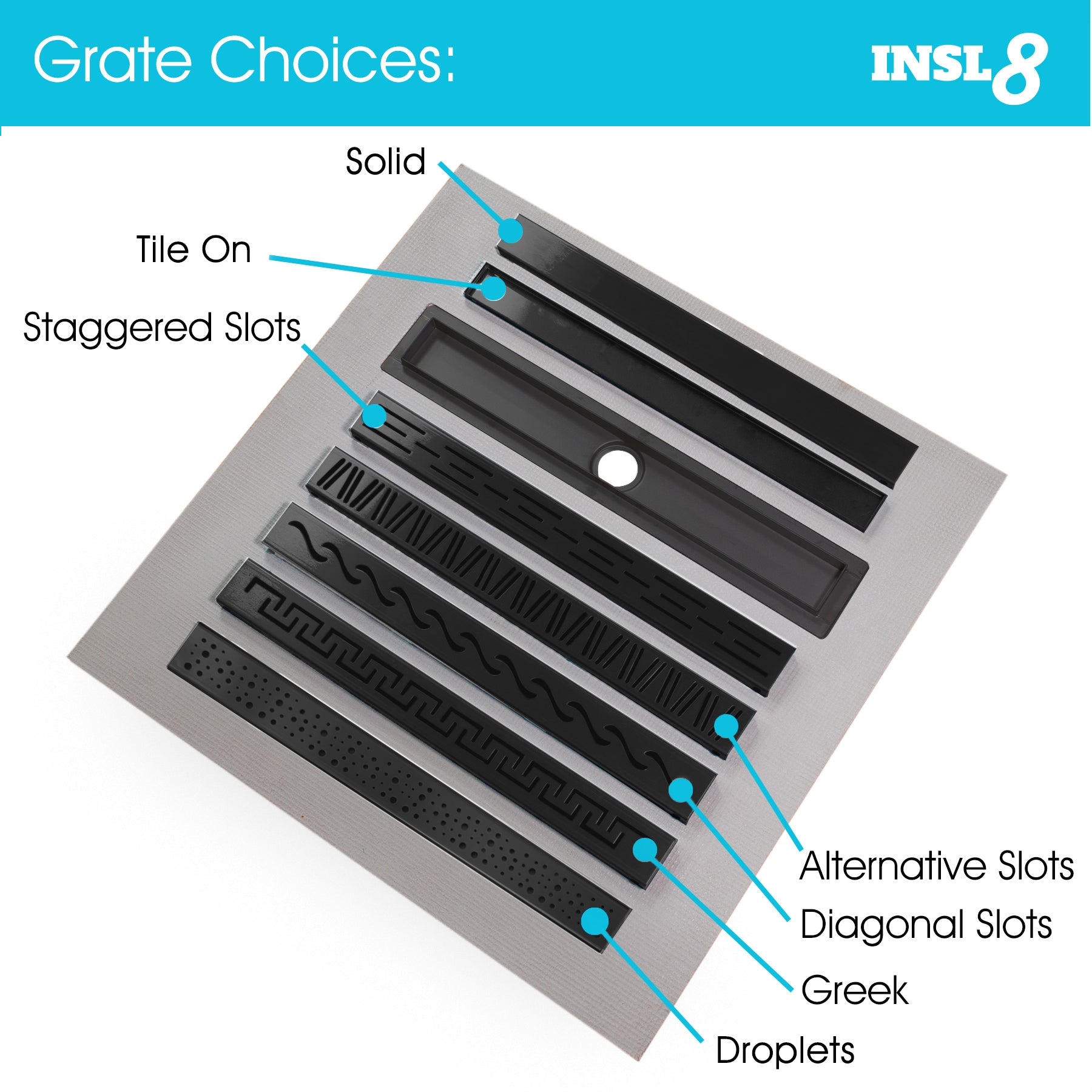 Shower Tray with Linear Drain - Centre Drain Position - Black