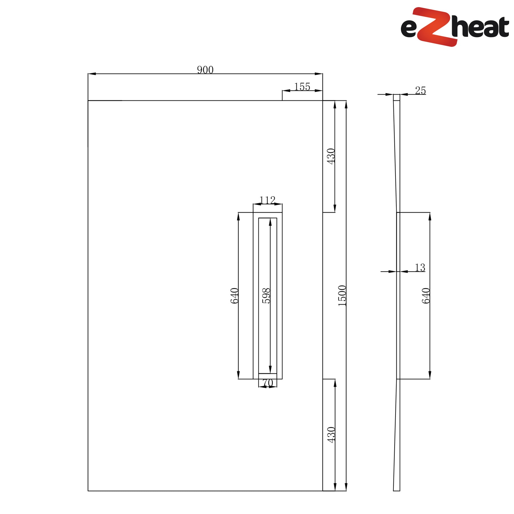 Shower Tray with Linear Drain - Longside Drain Position - Black