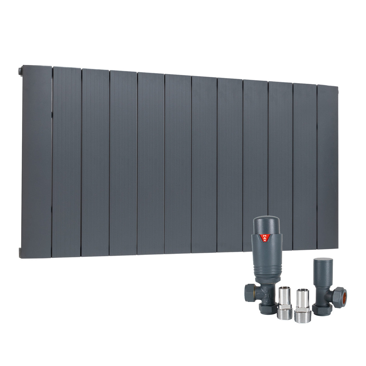 Radiator Anthracite Aluminium Single Horizontal 600 x 1135mm with Angled TRV Set