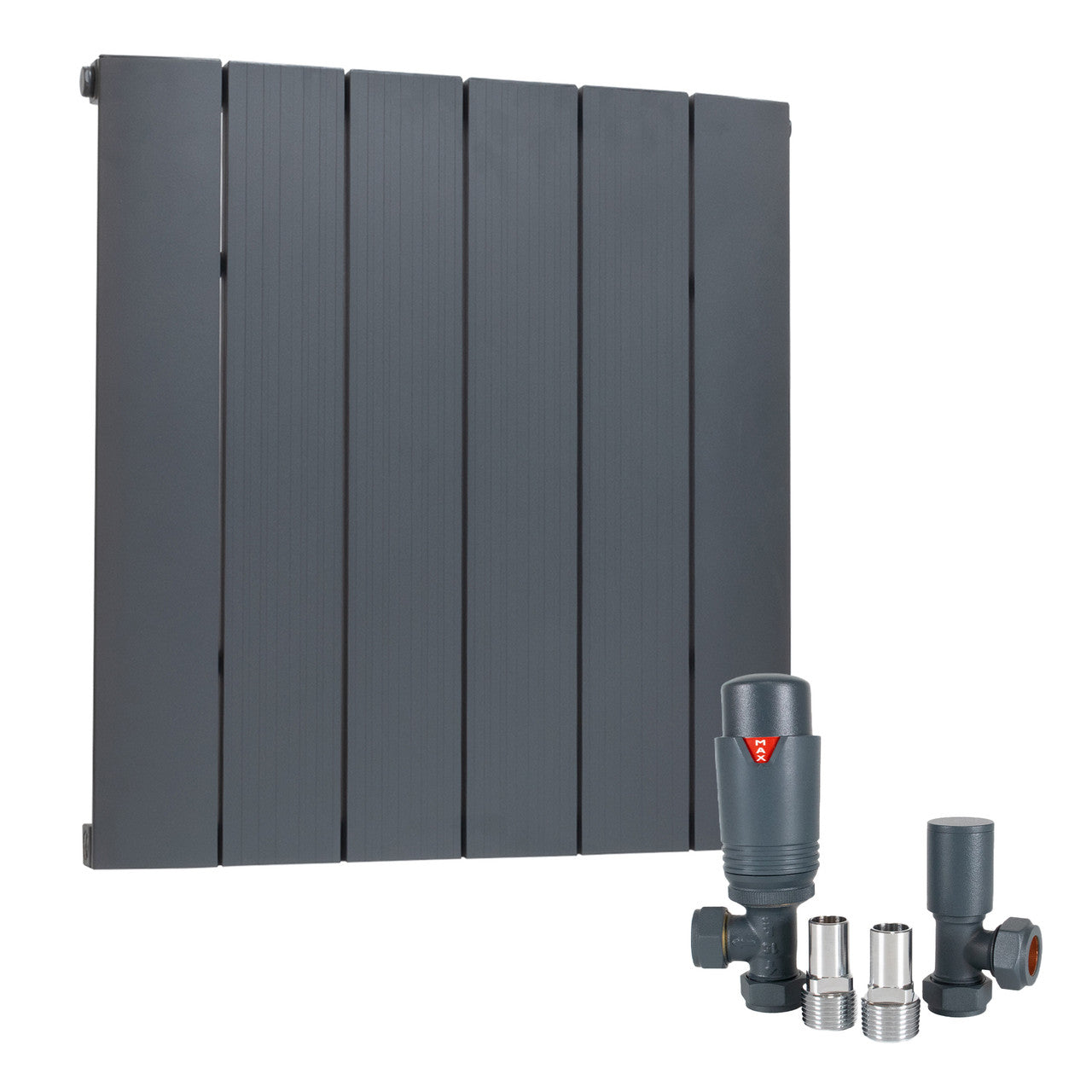 Add a Product - Radiator Anthracite Aluminium Single Horizontal 600 x 565mm with Angled TRV Set (AL-HB90S-6A_KIT-ANG-A)
